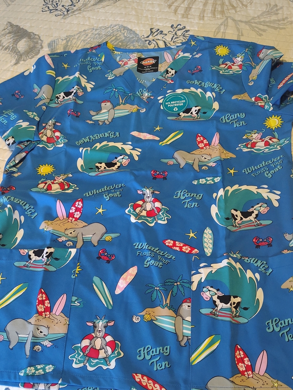 Cherokee Blue Surf Animal Print Scrub Top